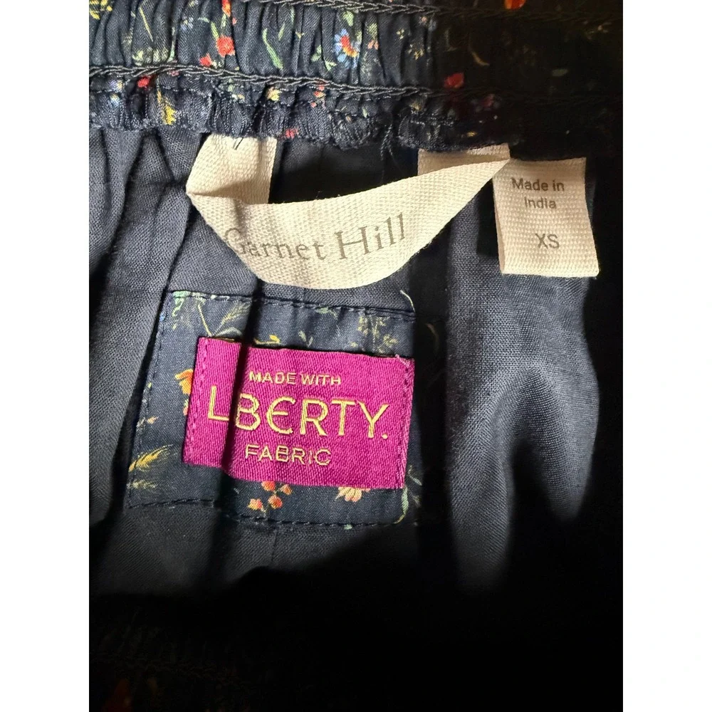 Garnet Hill Edith Organic-Cotton Skirt Womens XS Navy Floral Liberty Cottagecore